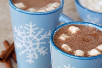 hot chocolate in blue mugs