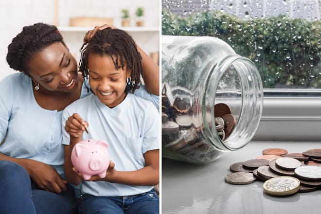 Mum and child piggy bank / money in jar
