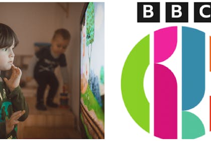 Child watching TV / CBBC logo