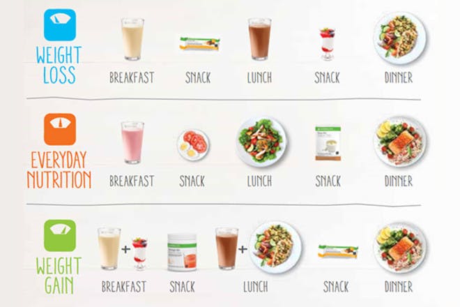 Picture examples of food and drink from the Herbalife meal plan
