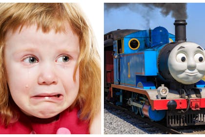 scared girl crying / thomas the tank engine