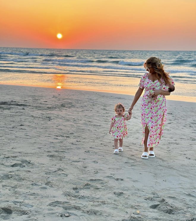Stacey Solomon in matching dresses on holiday with daughters