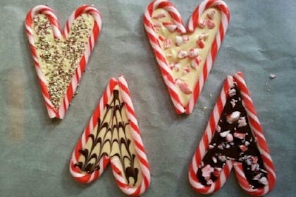 Candy cane chocolate hearts