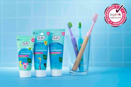 Tepe daily kids toothpaste with Netmums Recommended logo