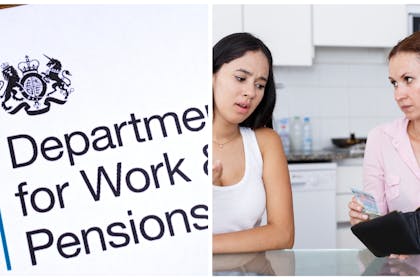 Left: DWP letterheaded paperRight: Woman and teen daughter look sad about money