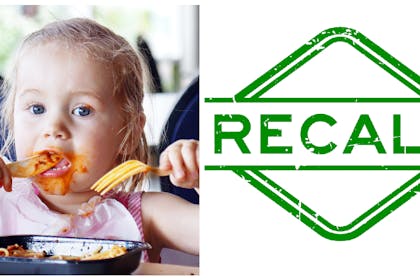 Child eating messy dinner / product recall