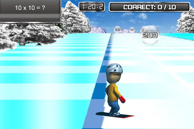 maths game showing snowboarder boarding down an icy slope