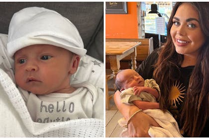 Baby with hat on | Scarlett Moffatt holding baby son