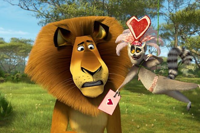 Clip from Madly Madagascar movie with cartoon lion and lemur 