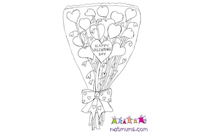 Colouring in drawing of Valentine's balloons