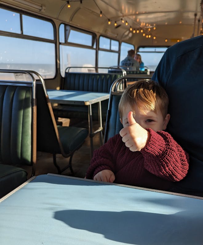 Charlie's son enjoying The Bus Cafe