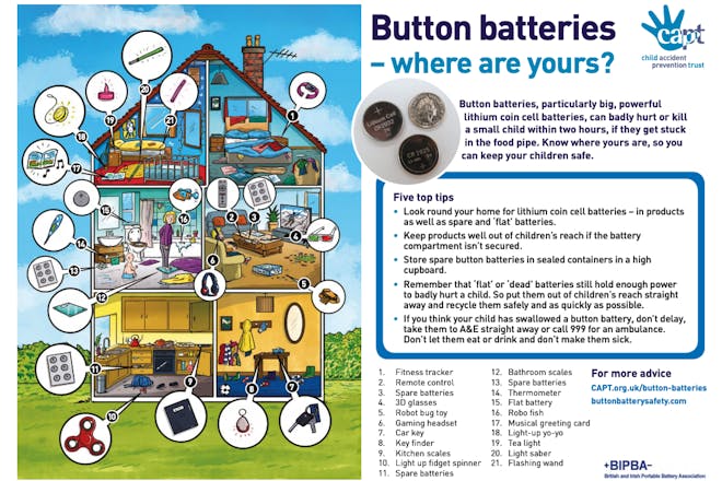 Image of house and text about button batteries