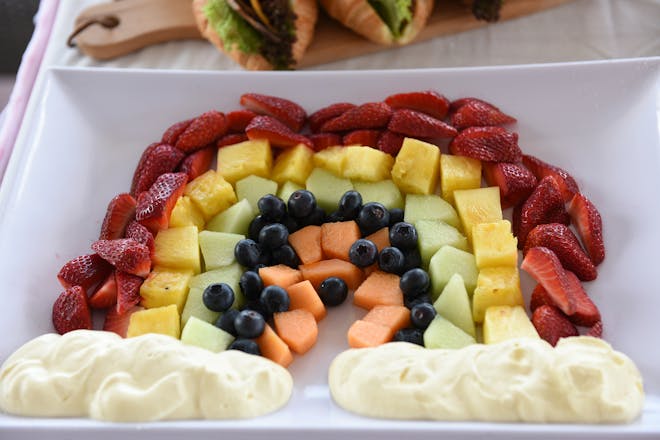 Fruit platter arranged to look like a rainbow