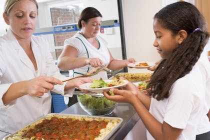 school kitchen serving lunch - Dinner lady