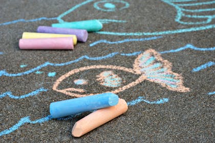 Chalk drawings on pavement