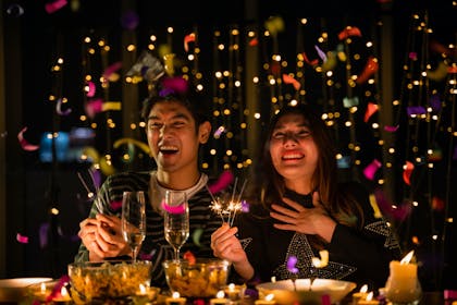 Young couple celebrating Christmas 