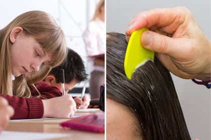Left: Girl holding penRight: Comb in hair