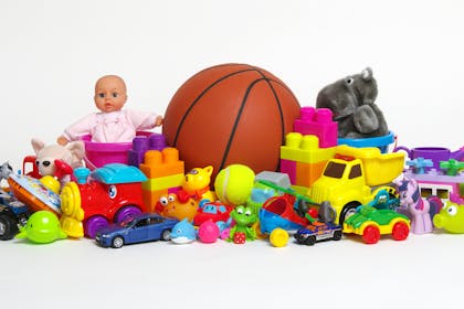 pile of toys on a white background