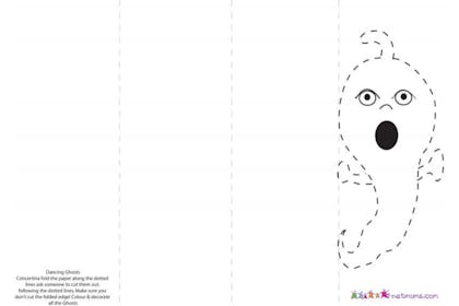 Halloween colouring page of dancing ghost banner