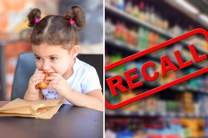Child eating pastry / product recall sign