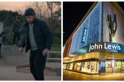 Foster dad tries to ride a skateboard / John Lewis store