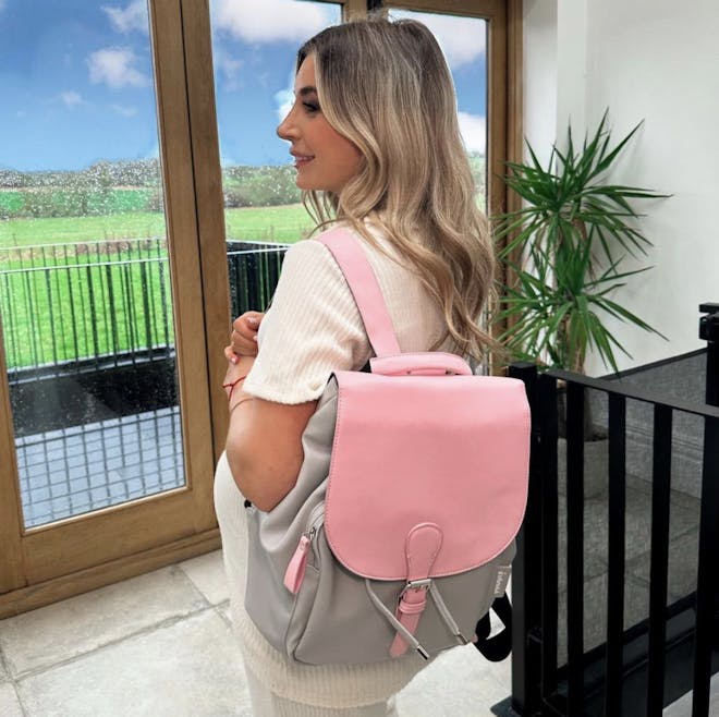 dani dyer's pink and grey baby changing bag