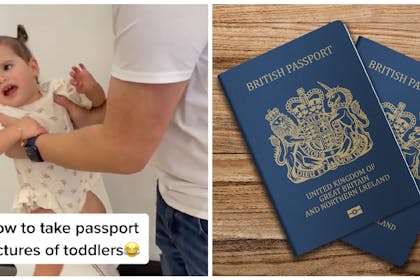Dad holding toddler / Passports