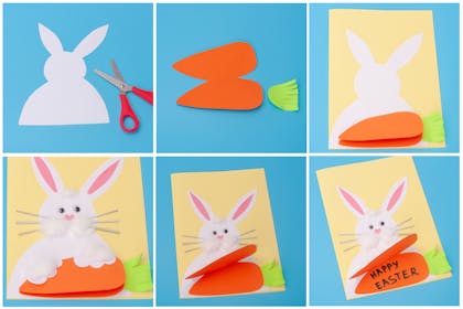 Easter bunny card with carrot flap and message written inside