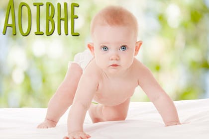Baby crawling with Irish name Aoibhe