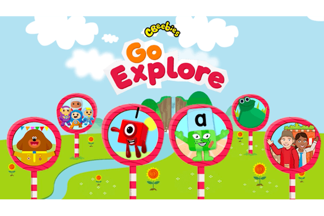 CBeebies Go Explore app cartoon showing all the different characters
