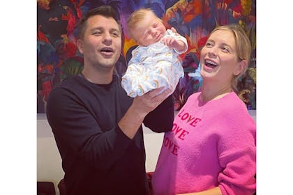Rachel Riley and Pasha Kovalev with their newborn baby 