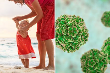 child and mum on beach / enterovirus