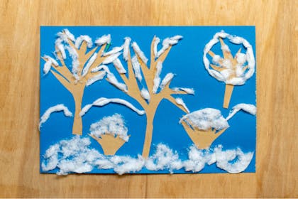 Winter scene collage made with cotton wool snow
