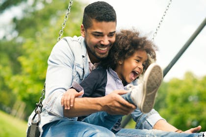 Single dad with child on swing