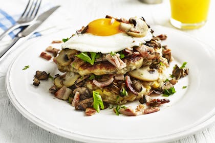 Mushroom, bacon and eggs savoury pancakes recipe