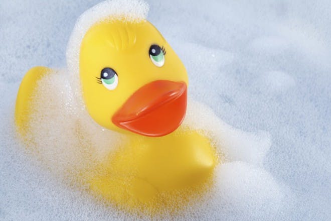 rubber duck in bubble bath
