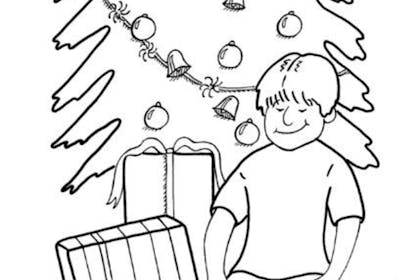 opening presents  free printable Christmas colouring picture