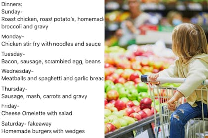 Left: Black text on white backgroundRight: Girl in supermarket trolley