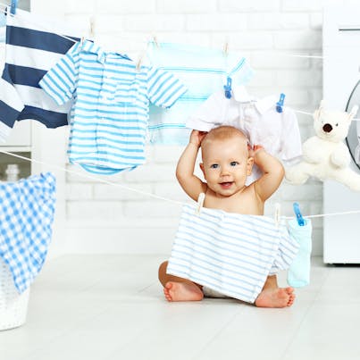 Baby with laundry