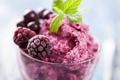 Purple frozen ice cream with berries