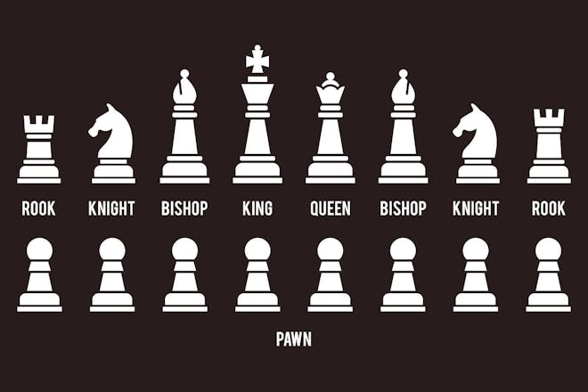 Graphic showing all of the chess pieces with names
