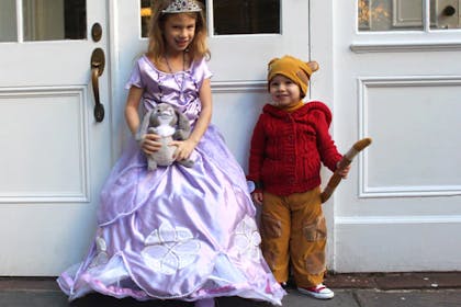 Little girl wearing Sofia the First costume for World Book Day