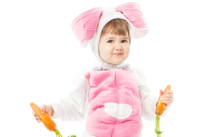 Toddler in a bunny costume
