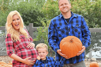 Heidi Montag, Spencer Pratt and son Gunner in a pumpkin patch