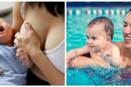 Mum breastfeeding baby / mum and baby in swimming pool