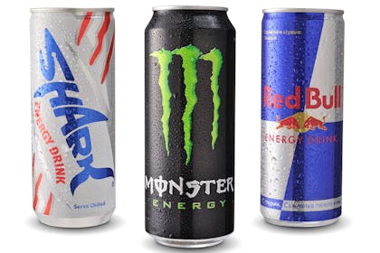 Three cans of energy drink
