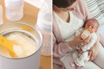 Baby formula / mum feeds baby from a bottle