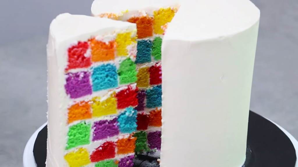 Rainbow Surprise Inside Checker Board Cake