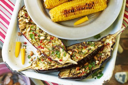 27. Lime and chilli aubergines with peanuts