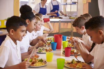 Children eating school meal